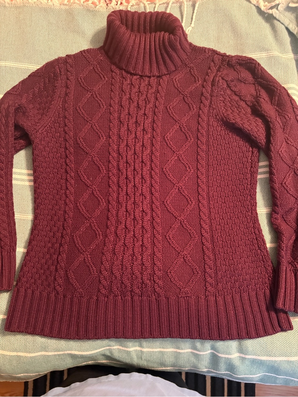 L.L. Bean Cable Knit Turtleneck Sweater - Rose Wine